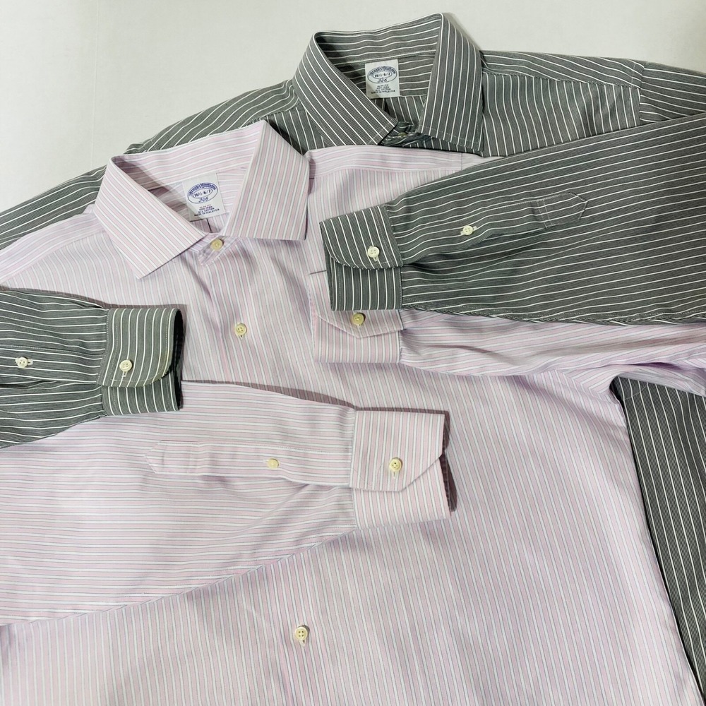Lot of 2‎ Brooks Brothers 346 Shirts Men's 16 1/2 - 6/7  Gray Pink Striped